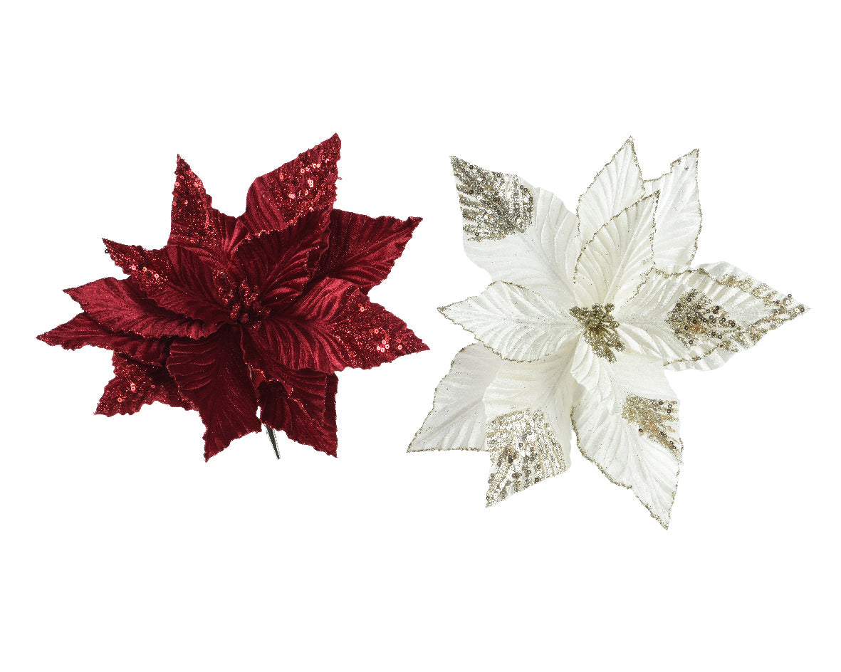 STELLA DI NATALE IN VELLUTO GLITTERATO CON PAILLETTES 30CM - COLORE ASSORTITO