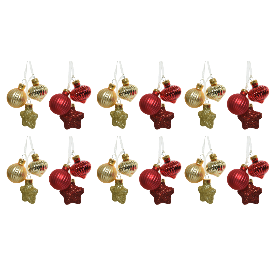 OFFERTA 12 DECORAZIONI DA APPENDERE ASSORTITA H.11.50 ROSSO/ORO