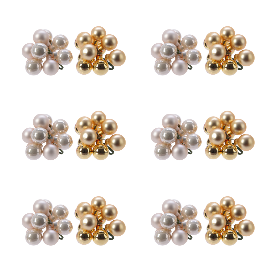 OFFERTA 12 MAZZOLINI DI SFERE NATALIZIE D.2CM PERLA/ORO MODELLO ASSORTITO