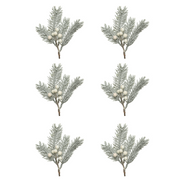 OFFERTA 6 RAMI NATALIZI PINO CON BACCHE H23CM BIANCO