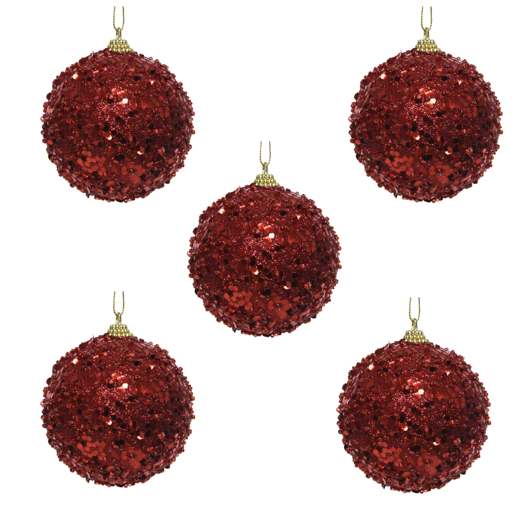 OFFERTA 5 SFERE DECORATIVE NATALIZIE CON LUSTRINI D.8CM ROSSO NATALE