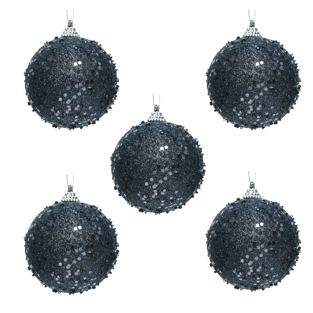 OFFERTA 5 SFERE NATALIZIE DECORATE D.8CM BLU NOTTE