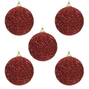 OFFERTA 5 SFERE NATALIZIE GLITTERATE D.8CM ROSSO NATALE
