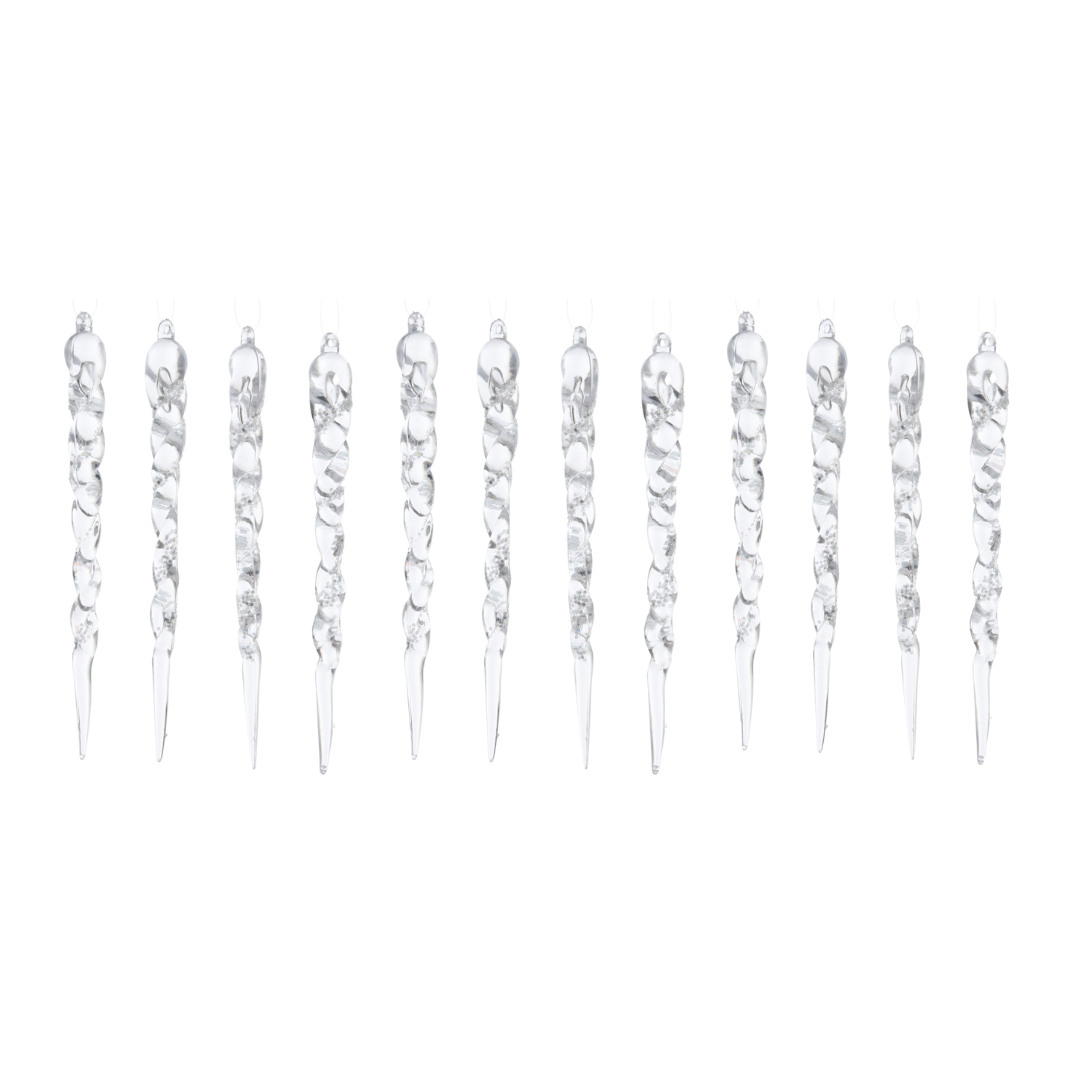 OFFERTA 12 GHIACCIOLI GLITTERATI APPENDIBILI 13CM TRASPARENTI