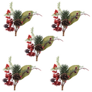 OFFERTA 5 RAMI DI BACCHE 6X11X20CM CON PIGNA ROSSO E VERDE