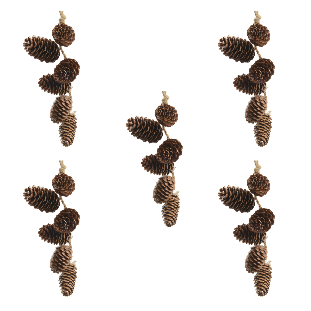 OFFERTA 5 FESTONI DI PIGNE MARRONI 20 CM CON GLITTER