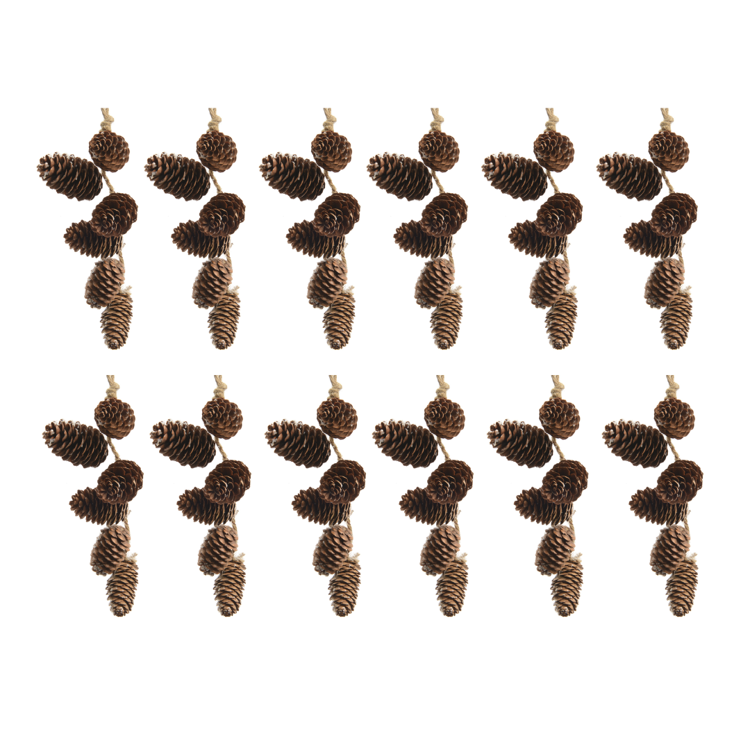 OFFERTA 12 FESTONI DI PIGNE MARRONI 20 CM CON GLITTER