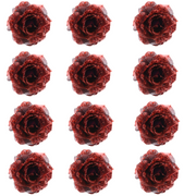 OFFERTA 12 ROSE APPENDIBILI CON CLIP 14CM CON GLITTER BORDEAUX