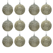 OFFERTA 12 SFERE GLITTERATE DA APPENDERE D.8CM CHAMPAGNE MODELLO ASSORTITO