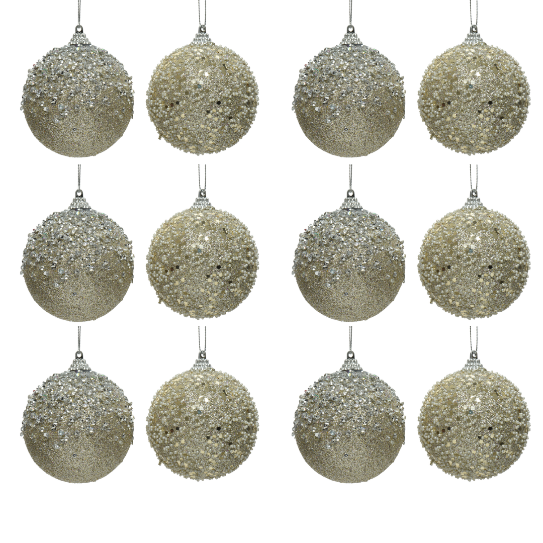 OFFERTA 12 SFERE GLITTERATE DA APPENDERE D.8CM CHAMPAGNE MODELLO ASSORTITO