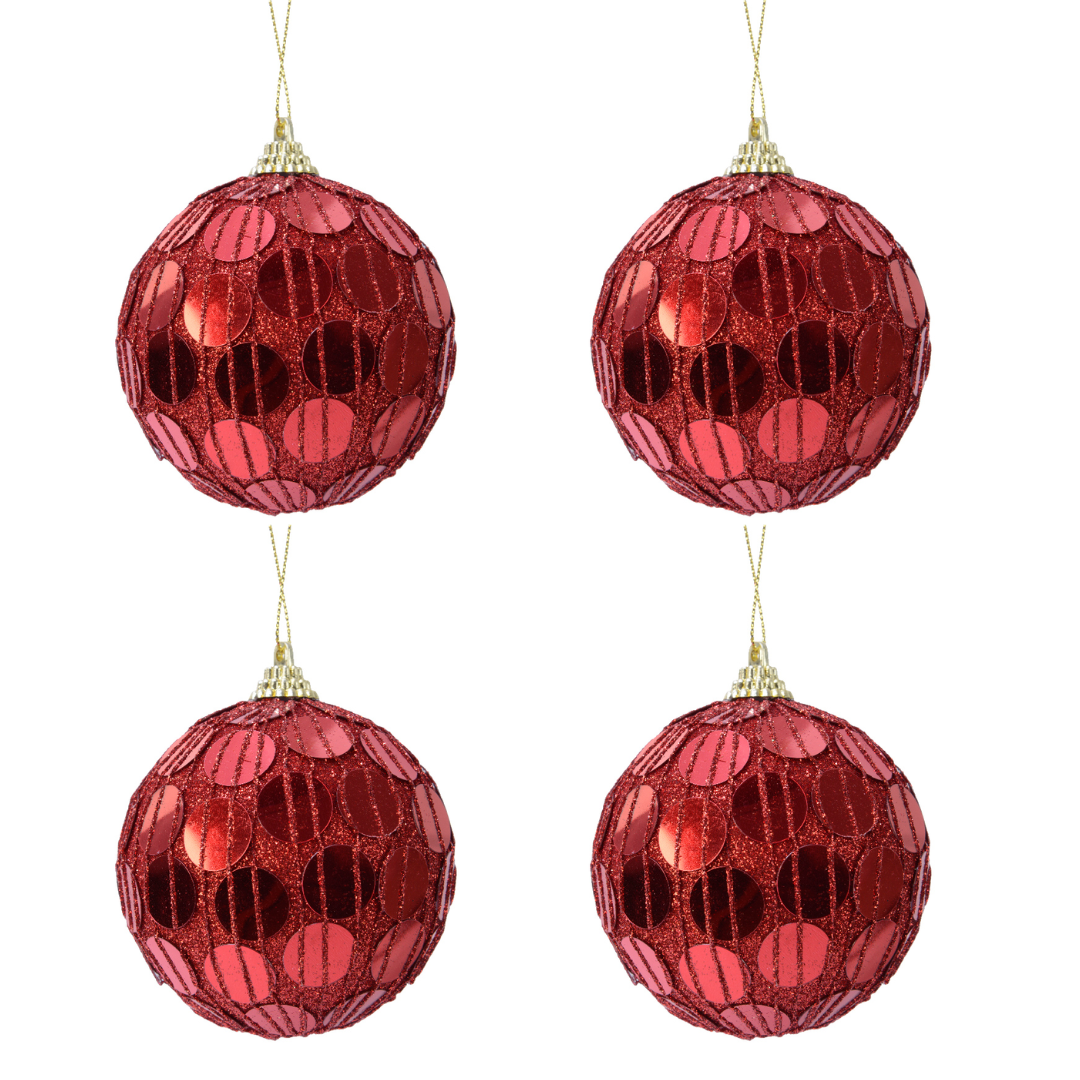 OFFERTA 4 PALLINE DI NATALE D.8CM CON GLITTER ROSSO NATALE