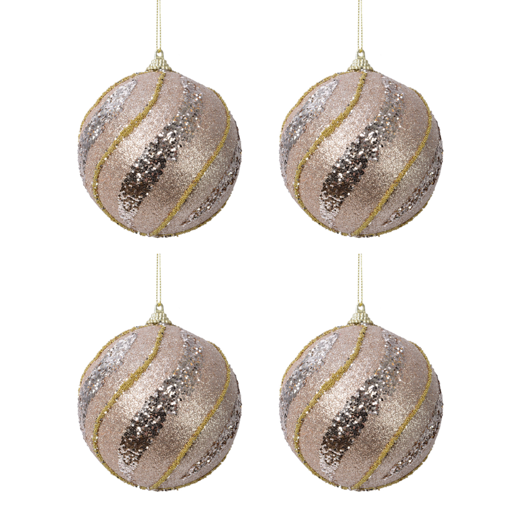 OFFERTA 4 PALLINE DI NATALE D.8CM CON GLITTER ORO CHIARO