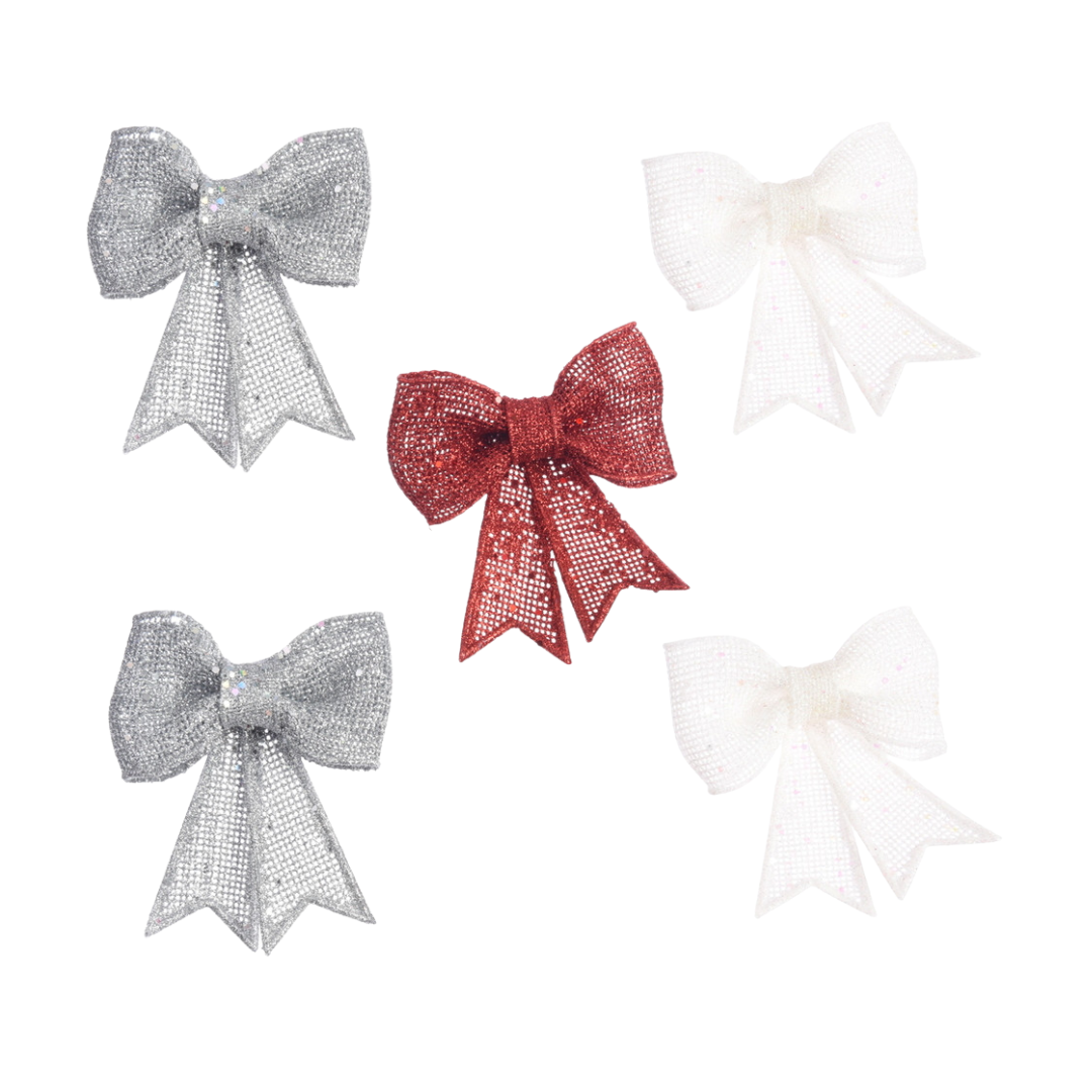 OFFERTA 5 FIOCCHI GLITTERATI DA APPENDERE 13CM COLORE ASSORTITO