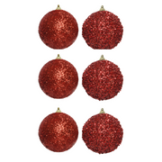 OFFERTA 6 SFERE CON GLITTER D.10CM ROSSO NATALE