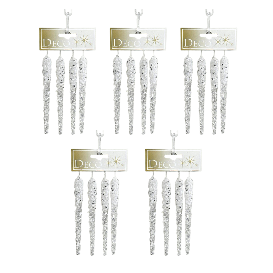 OFFERTA 5 CONFEZIONI DA 4 GHIACCIOLI 15CM TRASPARENTI CON DIAMANTI LUCIDI PENDENTI