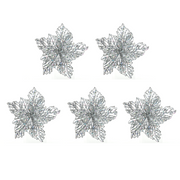 OFFERTA 5 POINSETTIE APPENDIBILI CON CLIPS 23.5 X 10 CM CON GLITTER ARGENTO