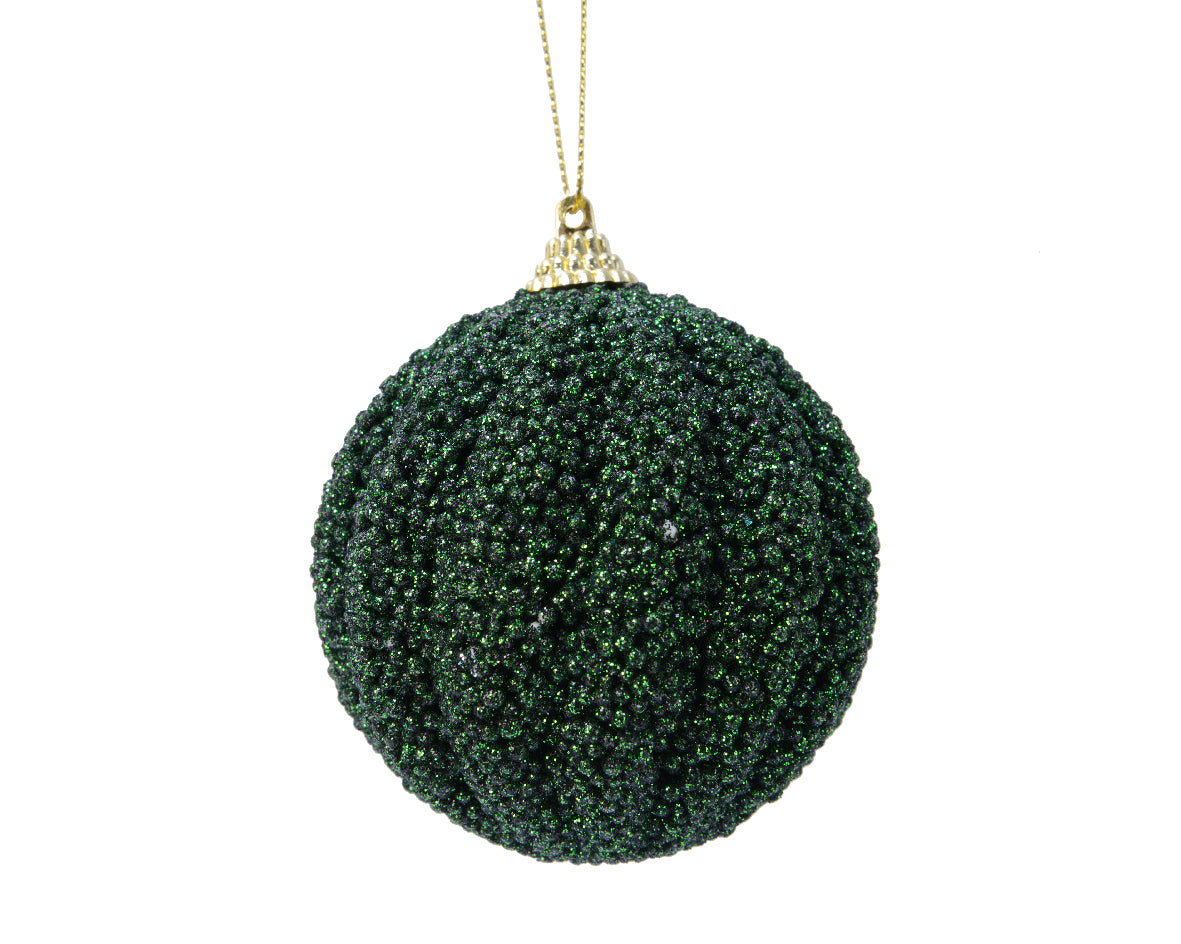 pallina di natale glitterata con Perle Verdi 8cm