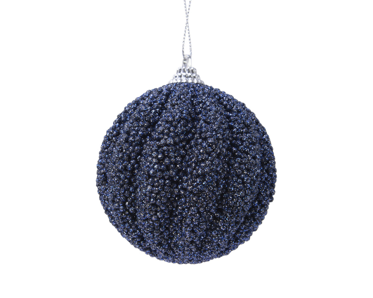 pallina di natale in foam glitter con calotta D 8 cm blu notte Peraga Christmas