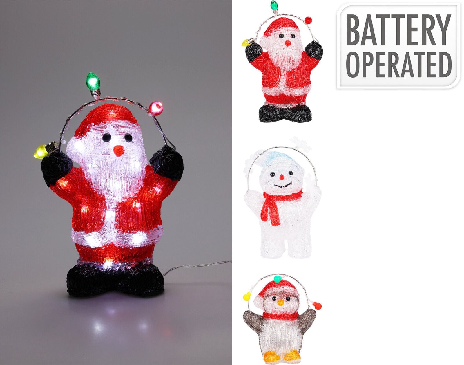 Figura natalizia a LED modello assortito, altezza 20 cm, colori rosso/bianco/grigio