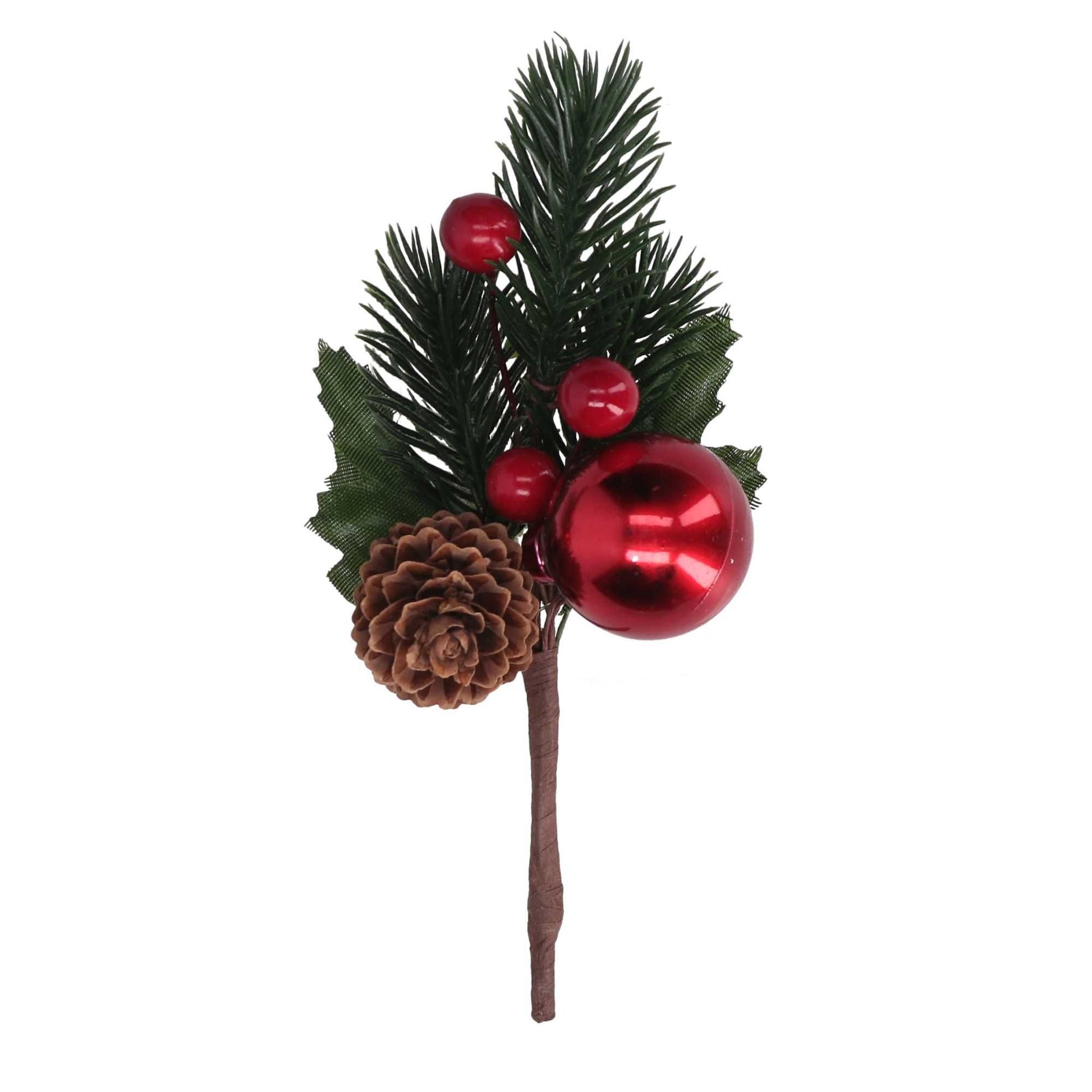 Ramo di Pino con Pigna e Palline Decorative 14h cm Verde
