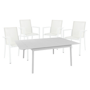 OFFERTA TAVOLO DUBLINO ALLUNGABILE 140/200X140 BIANCO +4 POLTRONE KONNOR BIANCHE