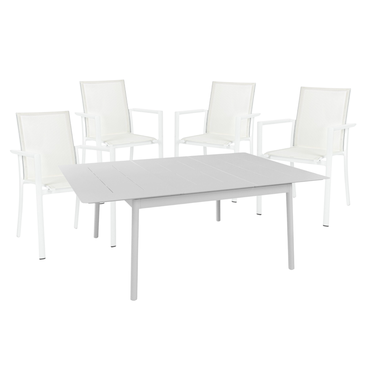 OFFERTA TAVOLO DUBLINO ALLUNGABILE 140/200X140 BIANCO +4 POLTRONE KONNOR BIANCHE