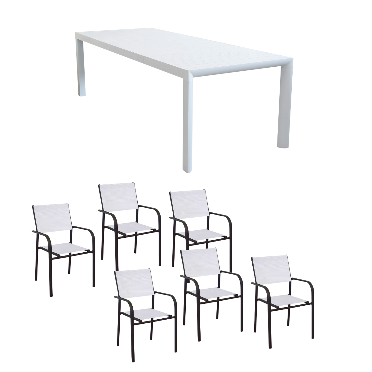 OFFERTA TAVOLO HOUSTON ALLUNGABILE 135/180X70XH75CM +6 POLTRONE DUCA GRAFITE/BIANCO