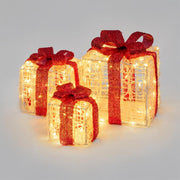 Pacco Regalo 3 Pezzi H25/20/15cm 120 Dual LED Bianco Caldo Peraga Christmas