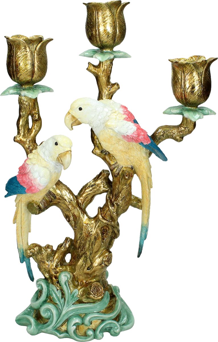 CANDELIERE CON DUE PAPPAGALLI 24X11X38 CM ORO