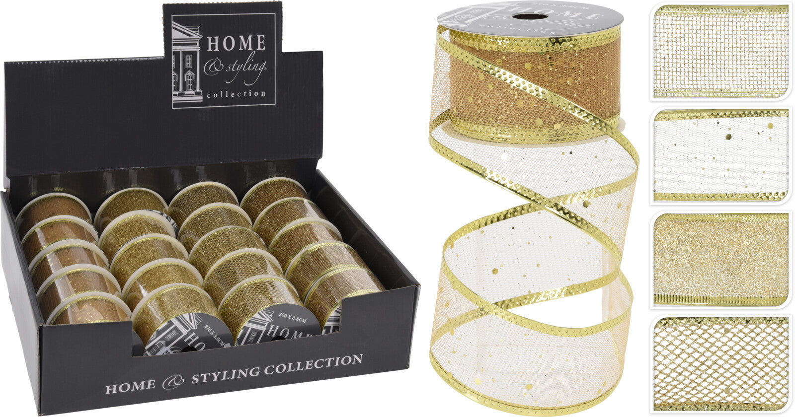 OFFERTA 3 NASTRI GLITTER ORO 4X270CM ASSORTITI