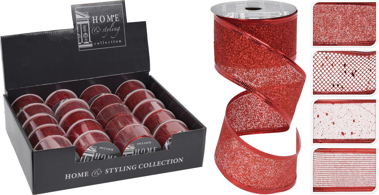 OFFERTA 3 NASTRI GLITTER ROSSO 4X270CM ASSORTITI