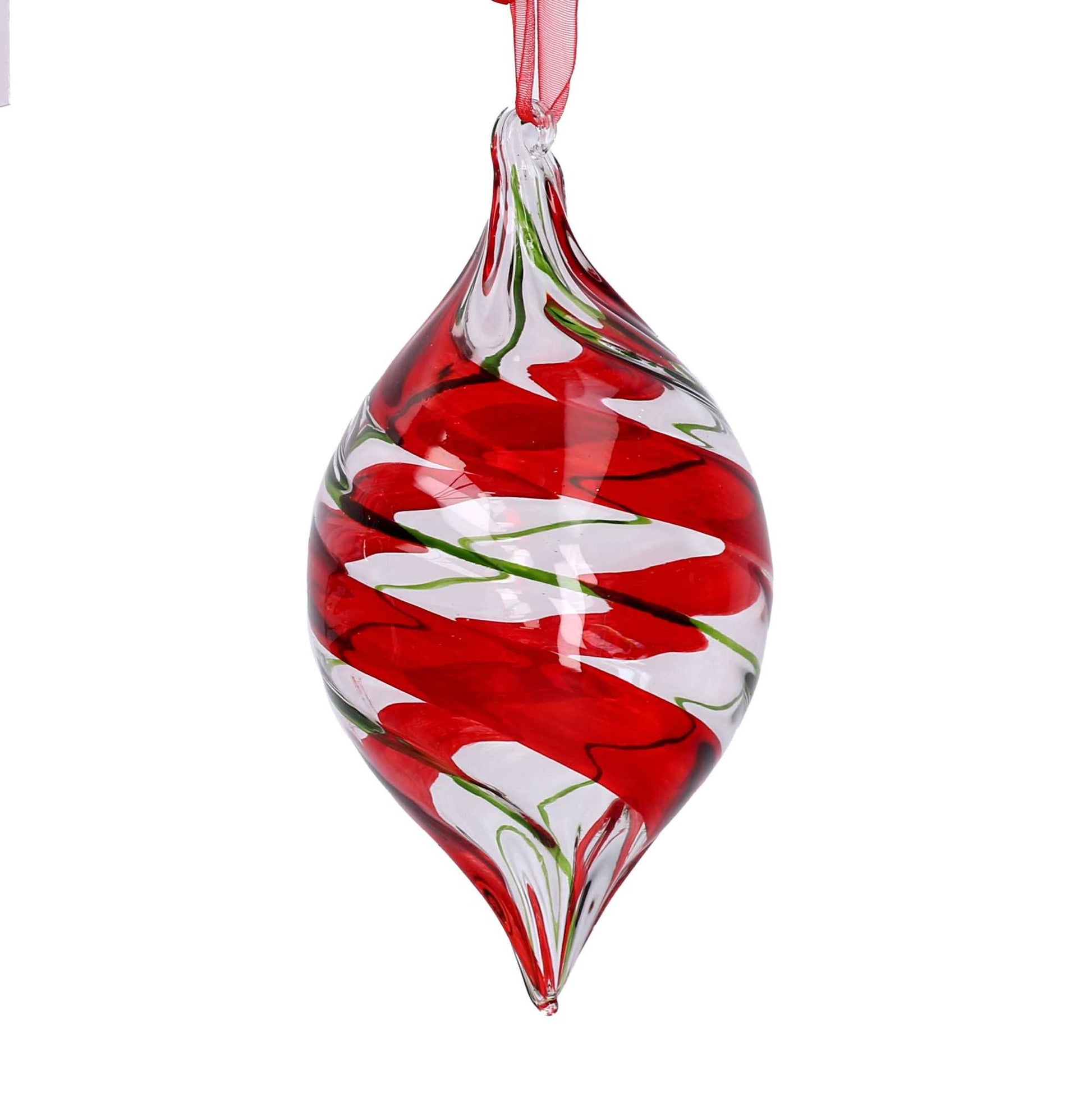Pallina in vetro a Goccia con Strisce Rosso/Verde