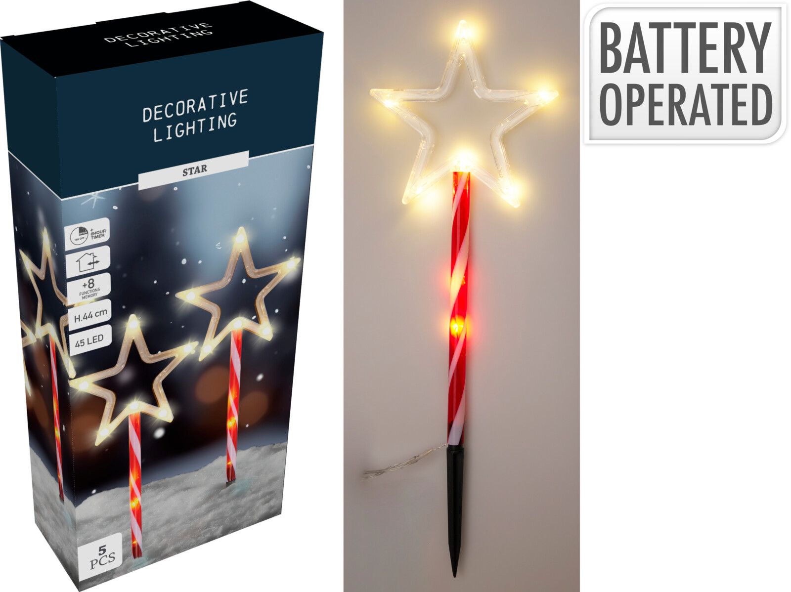 Set di 5 stelle luminose a LED, colore rosso