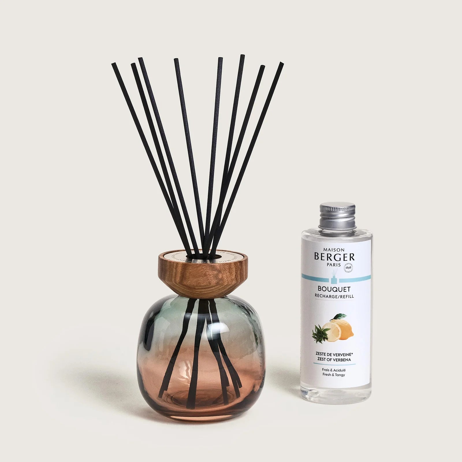 Diffusore a Bastoncini Bouquet WOOD Vert e Ambre 180ml Zeste de Verveine (H 24cm) Maison Berger
