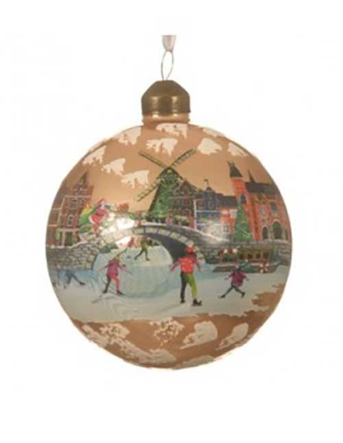 PALLINA DI NATALE IN VETRO CON DISEGNO AMSTERDAM 8CM