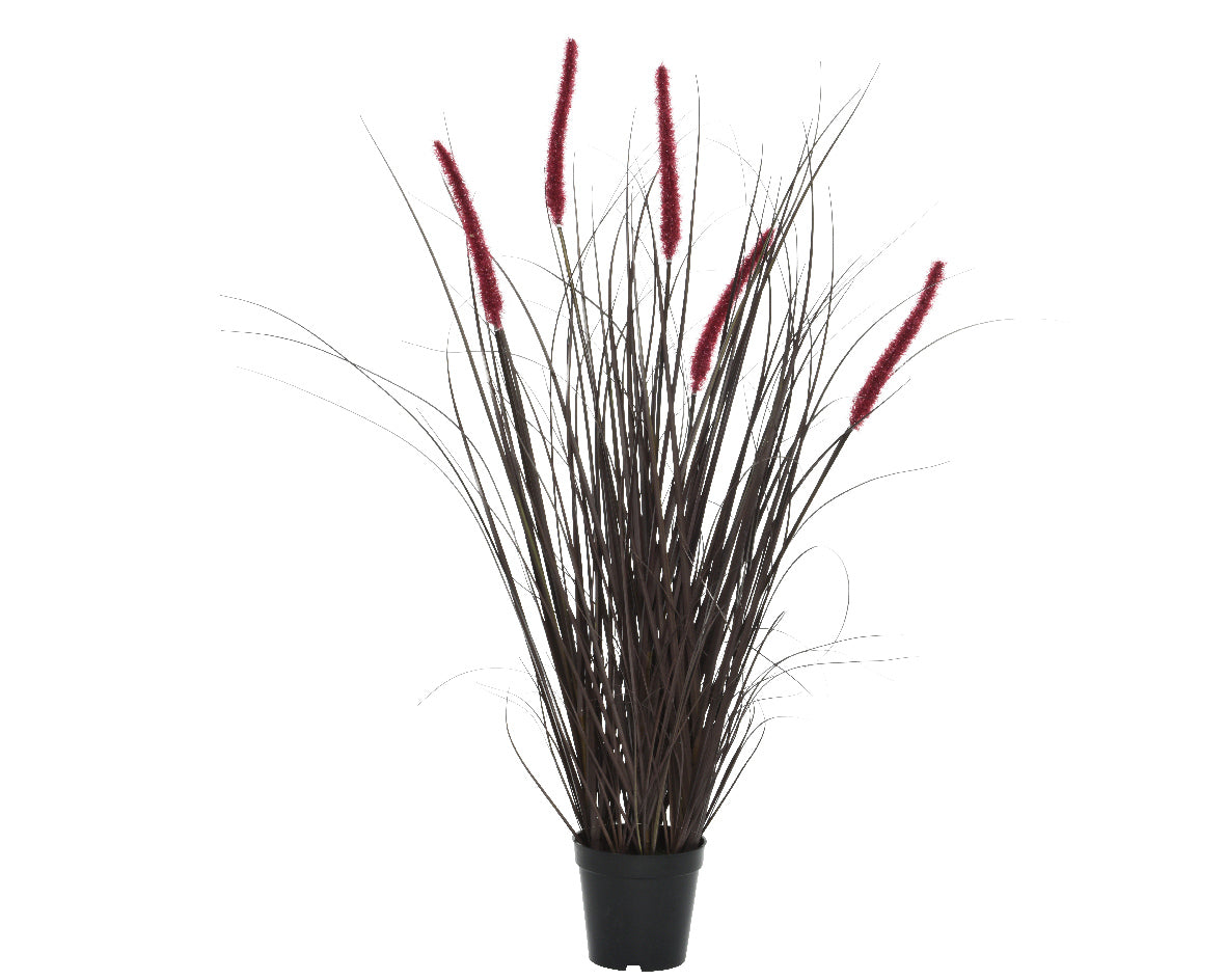 ERBA ARTIFICIALE CON FIORI ROSSI IN VASO 30X90CM