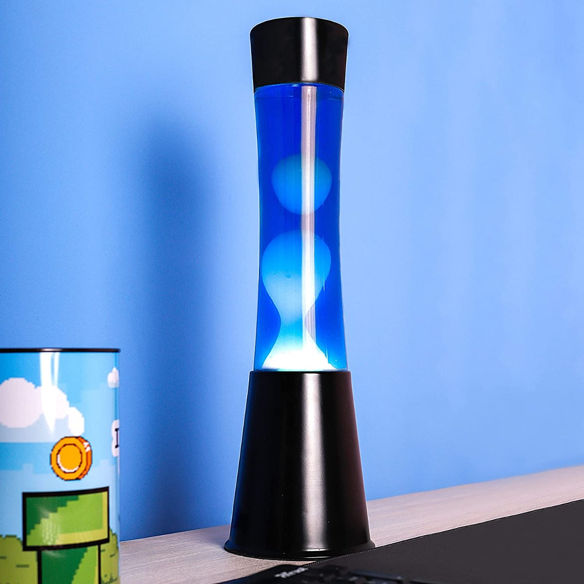 LAMPADA LAVA LAMP BLU CON BASE NERA H39,5CM