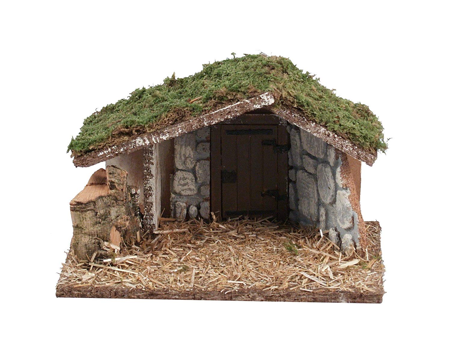 CAPANNA VUOTA IN LEGNO CON MURO E SASSI 24X13X15CM