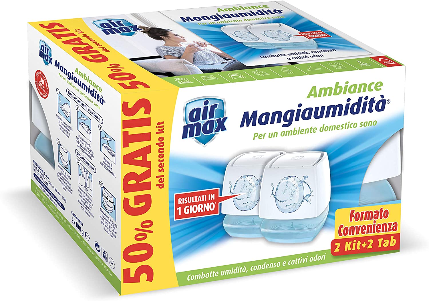 AIR MAX DISPOSITIVO MANGIAUMIDITÀ AMBIANCE MINI BIANCO 100G - PROMO PACK (2 KIT+2 TAB)