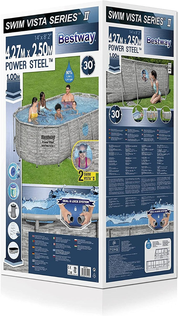 PISCINA OVALE SWIM VISTA II 427X250X100CM CON POMPA FILTRO SCALETTA E TELI COPERTURA
