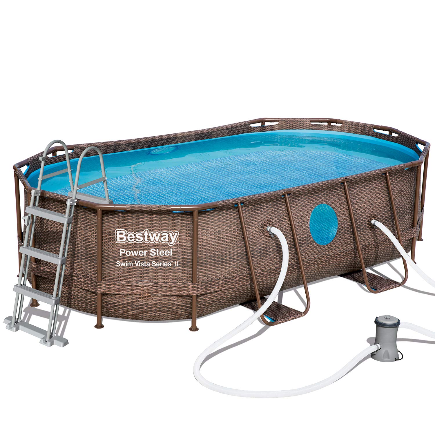 PISCINA OVALE SWIM VISTA 427X250X100CM CON POMPA FILTRO SCALETTA E TELI COPERTURA