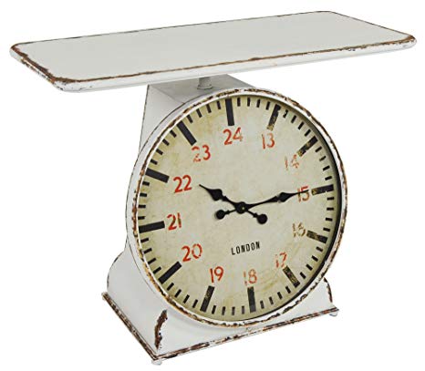 CONSOLLE IN FERRO BIANCO A FORMA DI BILANCIA CON OROLOGIO VINTAGE