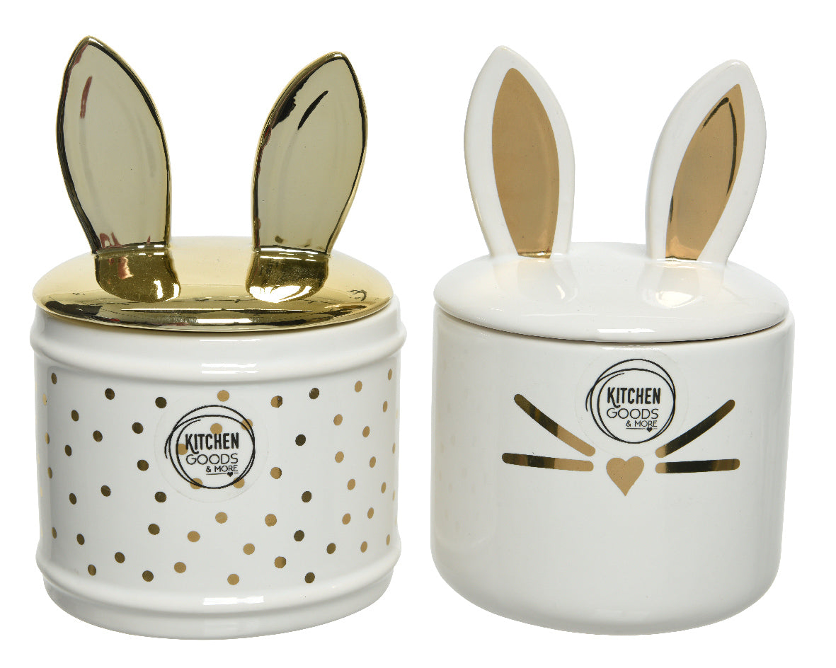 CONTENITORE IN CERAMICA GATTO/CONIGLIO CON ORECCHIE 10X10X15CM