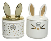 CONTENITORE IN CERAMICA GATTO/CONIGLIO CON ORECCHIE 10X10X15CM