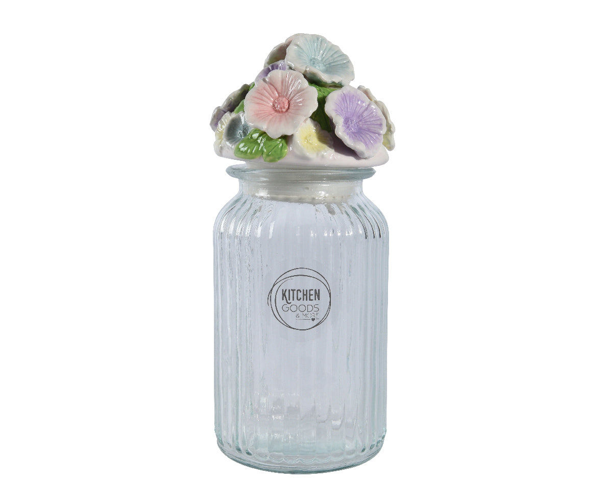 BARATTOLO IN VETRO CON TAPPO FIORI D11 X H27 CM