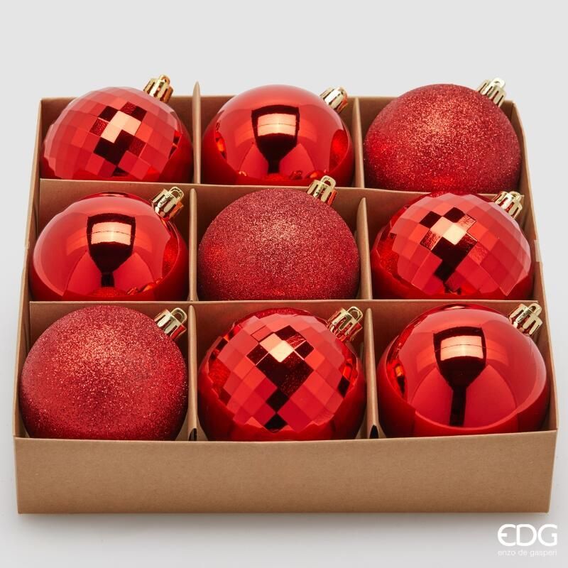 Confezione 9 Palline di natale D.8 Rosso