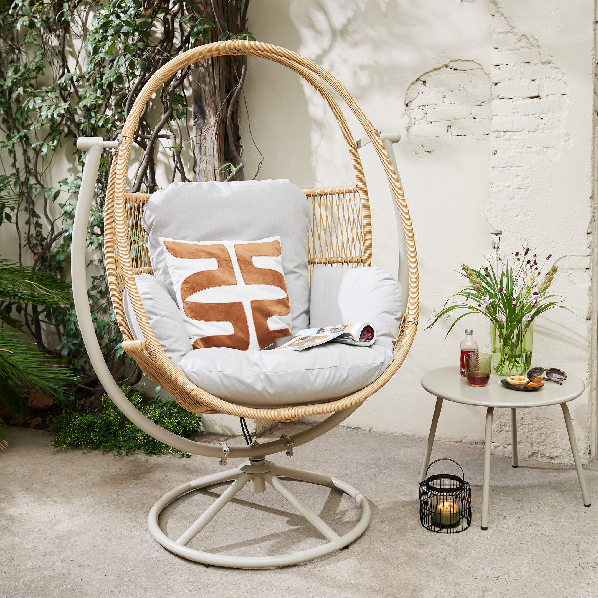 POLTRONA SOSPESA GIREVOLE TUNJA IN VIMINI H160CM - BEIGE