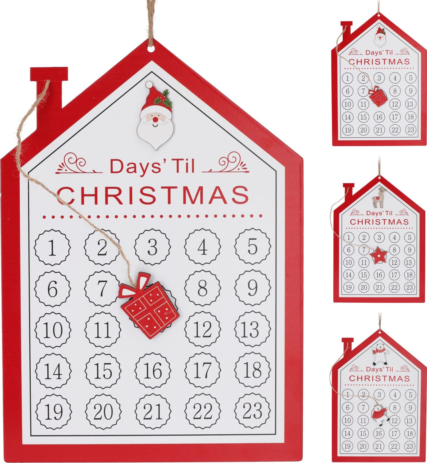 Calendario Avvento Natalizio 34x24cm modello assortito Rosso/Bianco