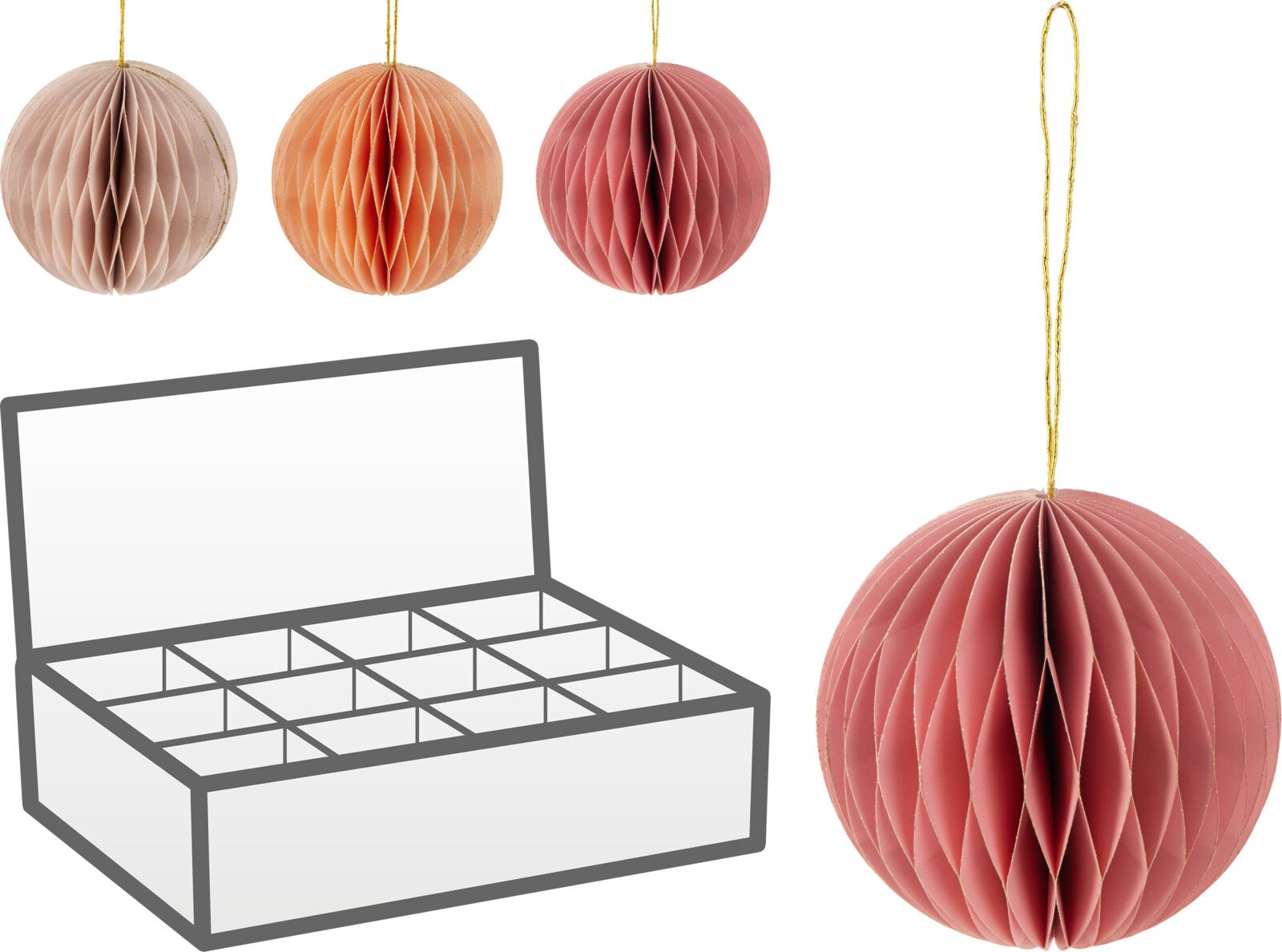 Pallina di natale natalizia in carta 100mm - rosa/arancione colore assortito
