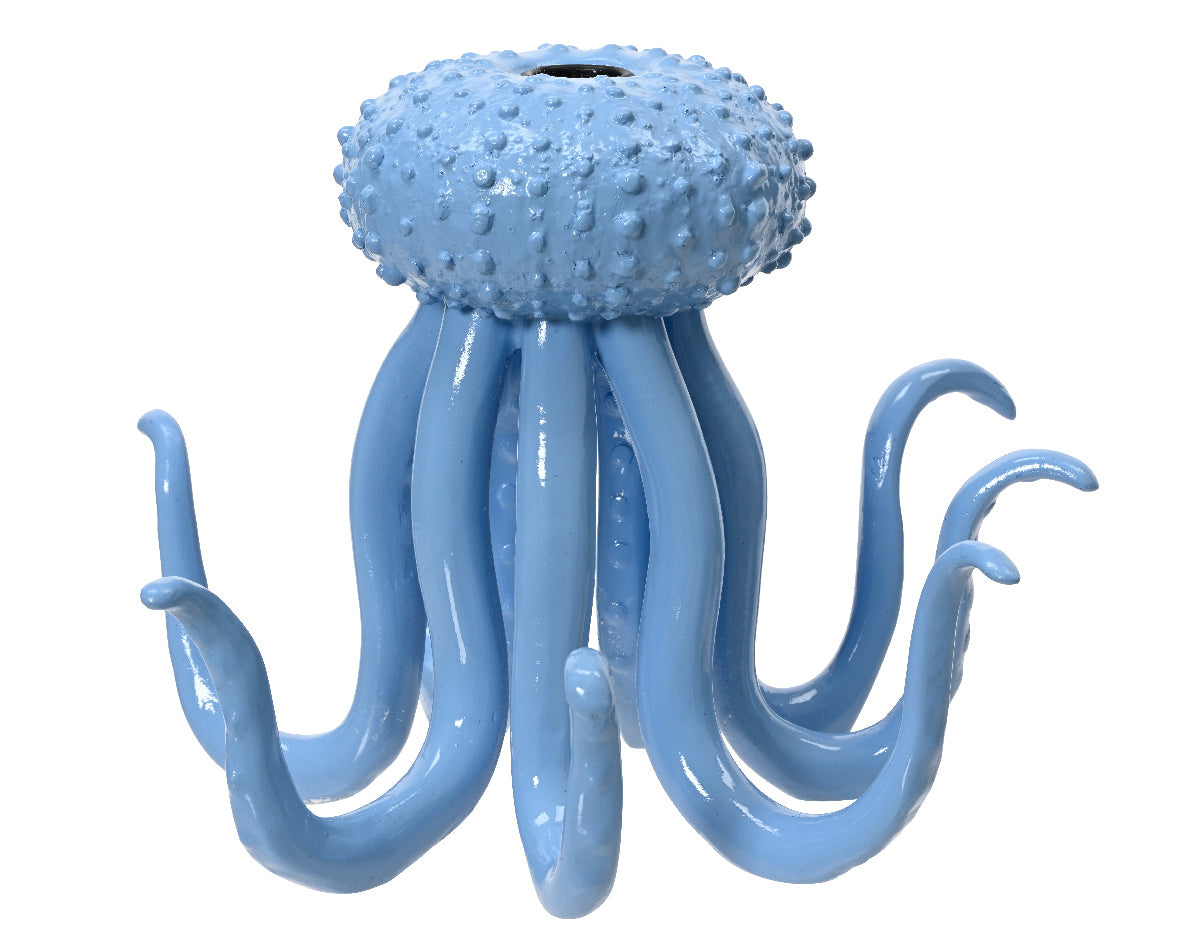 PORTA CANDELA OCTOPUS A FORMA DI POLIPO 30X28X20,5CM AZZURRO